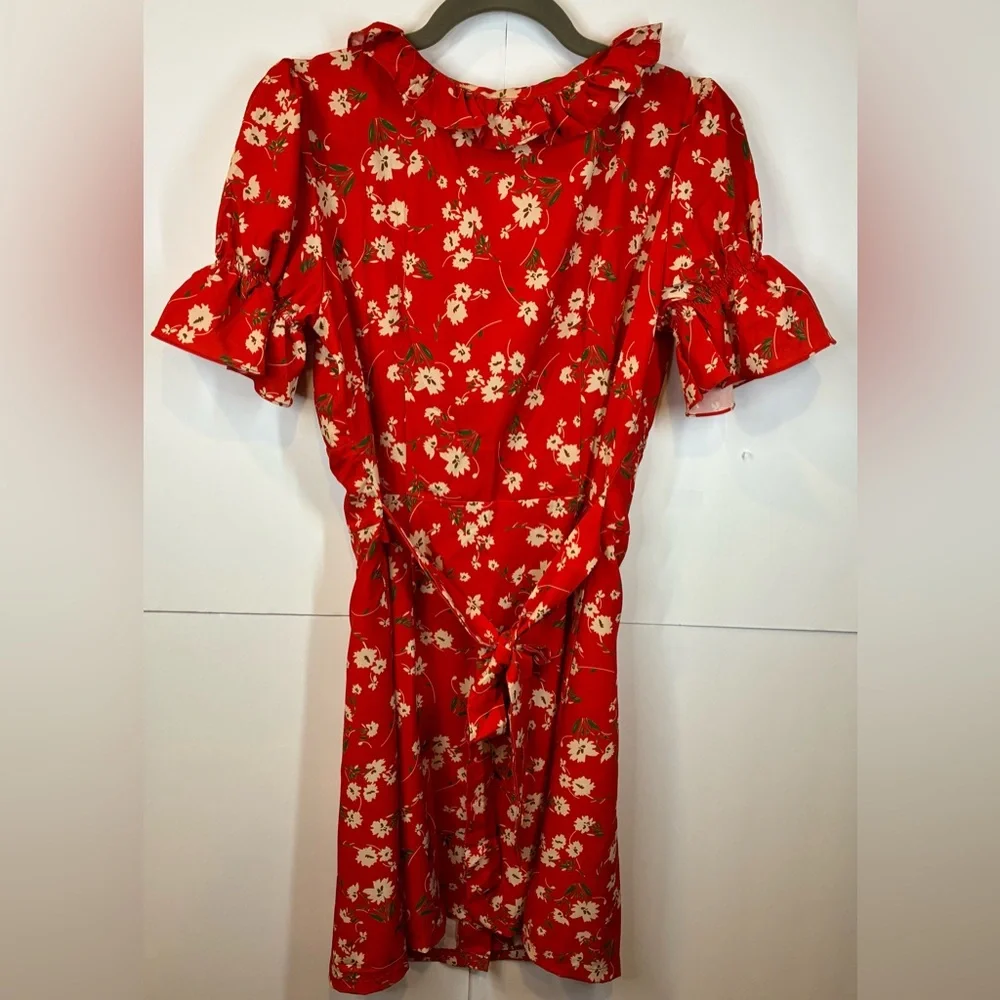 ZARA Red Floral Mini Dress Medium NWT Join Life V-neck Flutter Sleeve - Picture 4 of 8
